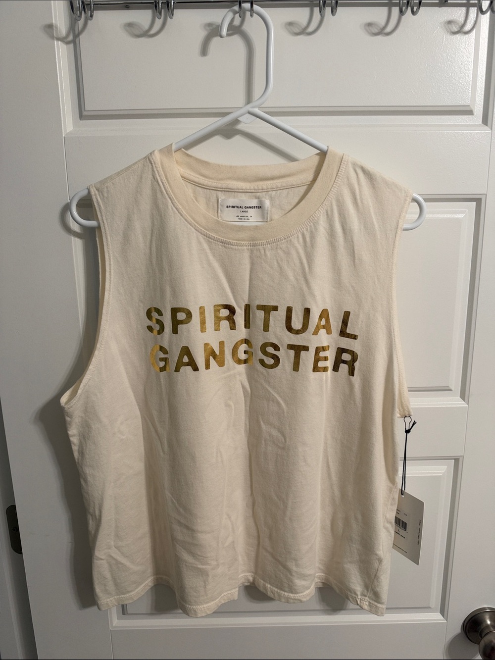 Spiritual Gangster Cream Muscle Tank with Metallic Gold Logo